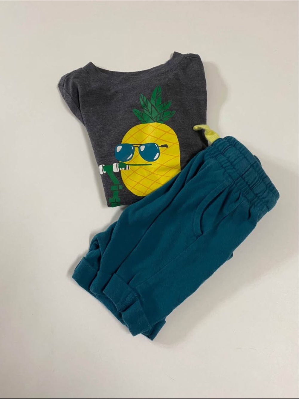 Multiples Teal Joggers with Charcoal Pineapple Tee
